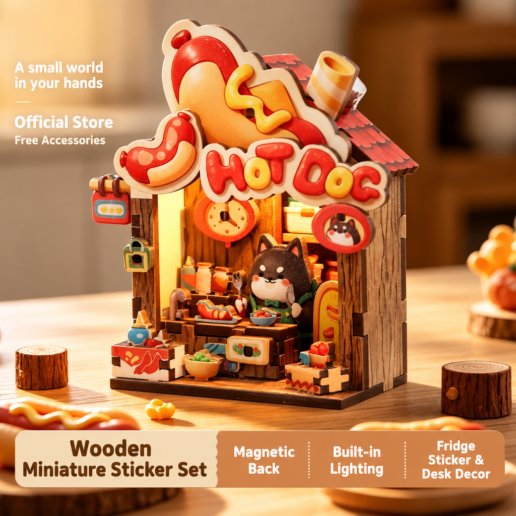Meowgical Bites – DIY Hot Dog Shop Fridge Magnet with LED Light