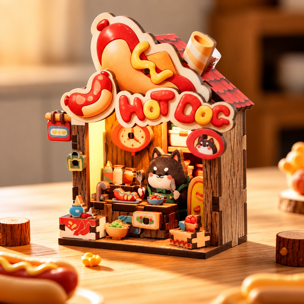 Meowgical Bites – DIY Hot Dog Shop Fridge Magnet with LED Light