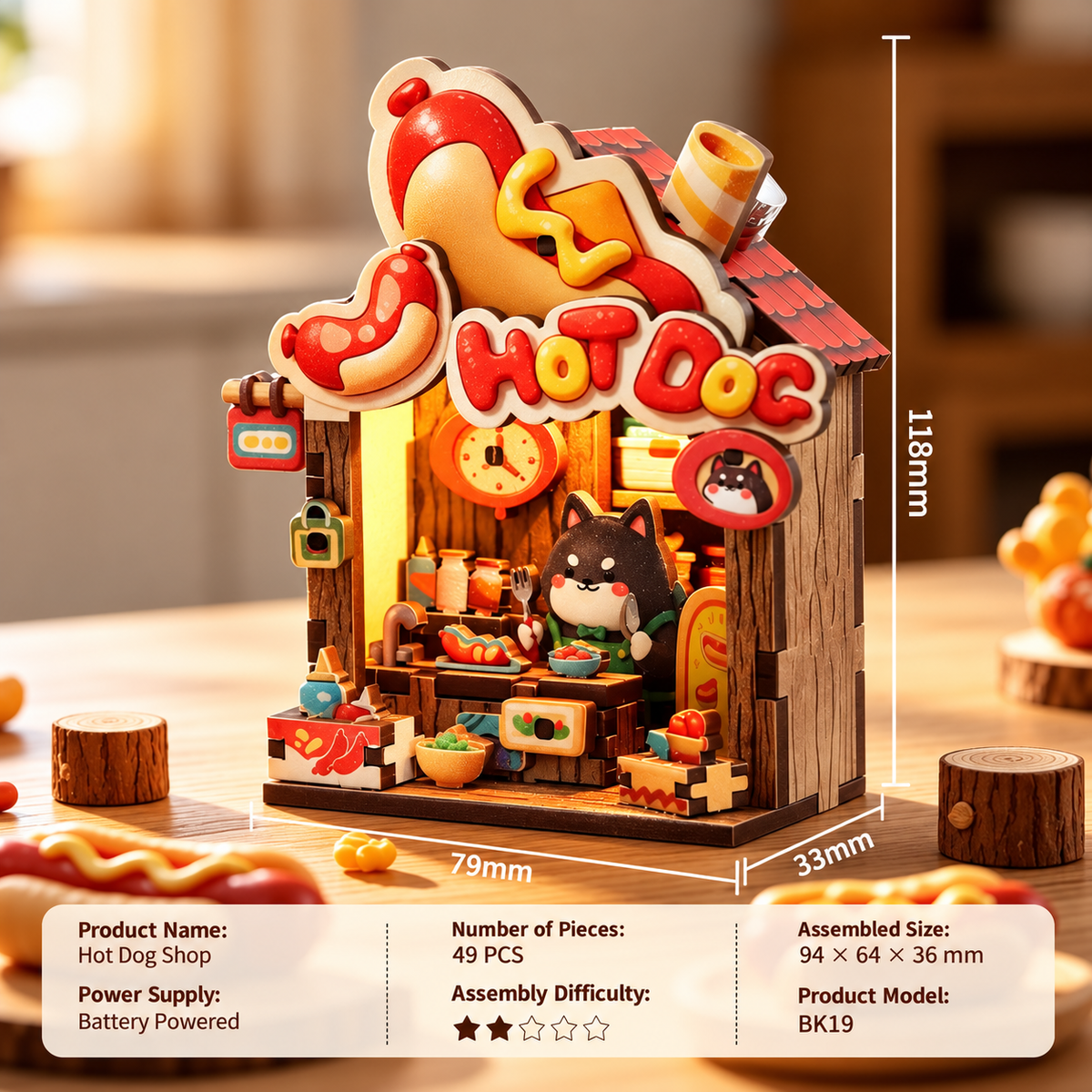 Meowgical Bites – DIY Hot Dog Shop Fridge Magnet with LED Light
